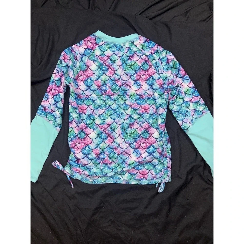 Grace Karin Girls Rash Guard Swim Top Size 14 Mermaid Scales Long Sleeve UPF 50+